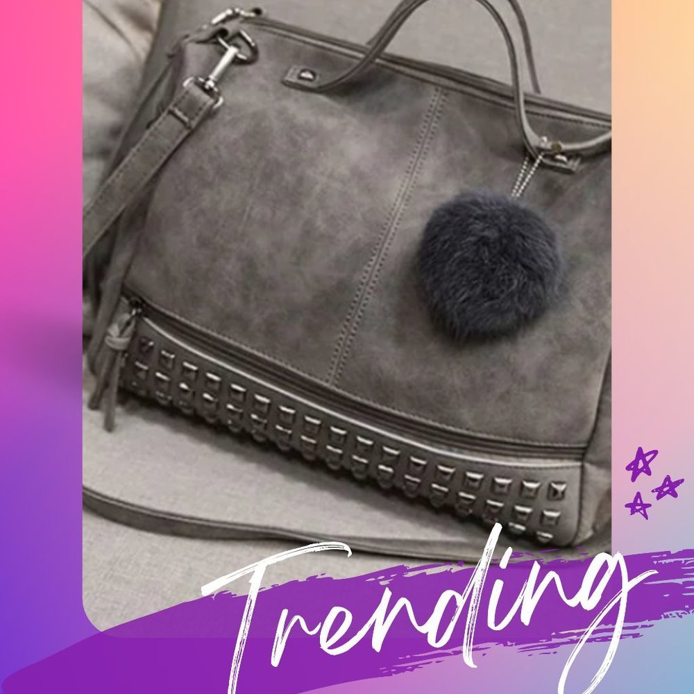 NEW Womens Studded Tote Handbags Top Punk Casual Shoulder Bags Hobo Grey Q234